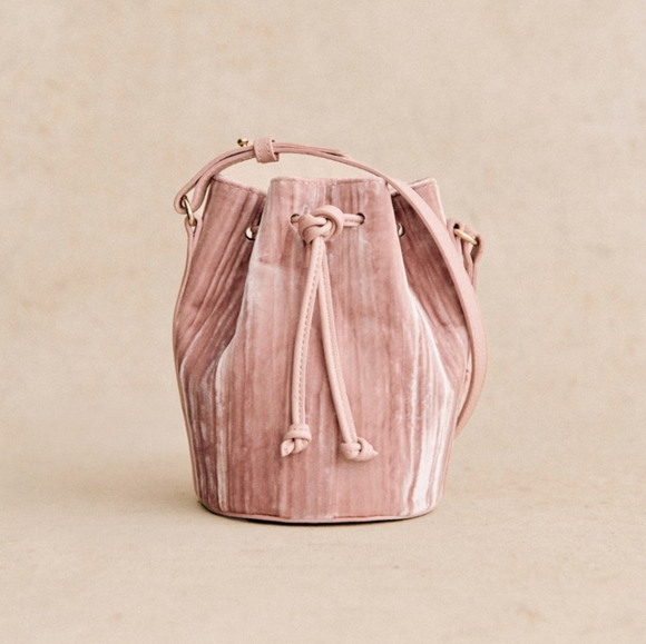 Sezane Handbags - Sezane Farrow Pink Velvet Micro Bucket Bag